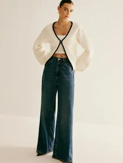 COMMENSE Contrast Trim Clasp Knit Outwear* Sweater Tops|Outerwear