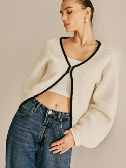 COMMENSE Contrast Trim Clasp Knit Outwear* Sweater Tops|Outerwear
