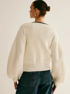 COMMENSE Contrast Trim Clasp Knit Outwear* Sweater Tops|Outerwear