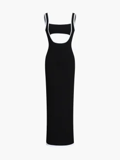 COMMENSE Contrast Trim Cutout Long Sweater Dress* Black Dresses|Sweater Dresses