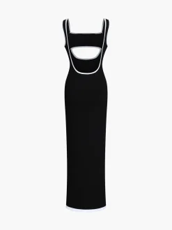 COMMENSE Contrast Trim Cutout Long Sweater Dress* Black Dresses|Sweater Dresses