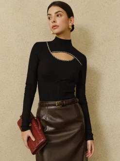 COMMENSE Contrast Trim Cutout Piping Top* T-shirts|Tops
