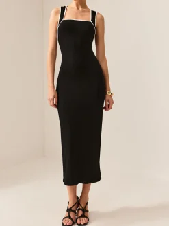 COMMENSE Contrast Trim Cutout Tank Dress* Black Dresses|Casual Dresses