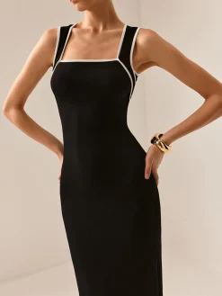 COMMENSE Contrast Trim Cutout Tank Dress* Black Dresses|Casual Dresses