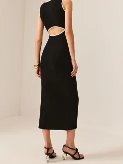 COMMENSE Contrast Trim Cutout Tank Dress* Black Dresses|Casual Dresses