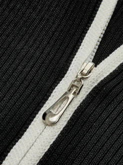 COMMENSE Contrast Trim Double-Zipper Knit Top* Sweater Tops|Sweaters & Cardigans