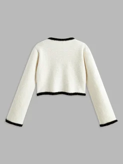 COMMENSE Contrast Trim Flower Decor Cardigan* Cardigans|Sweaters & Cardigans