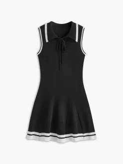 COMMENSE Contrast Trim Lace Up Sweater Dress* Black Dresses|Sweater Dresses