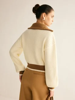 COMMENSE Contrast Trim Lapel Button Sweater* Sweater Tops|Sweaters & Cardigans