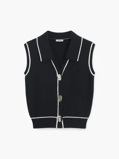 COMMENSE Contrast Trim Lapel Sweater Vest* Sweater Vests|Sweaters & Cardigans