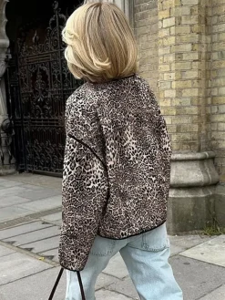 COMMENSE Contrast Trim Leopard Printed Winter Coat* Outerwear|Coats