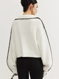 COMMENSE Contrast Trim Magnet Closure Knit Top* Sweater Tops|Sweaters & Cardigans