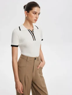COMMENSE Contrast Trim Metal Button Knit Top* Sweater Tops|Sweaters & Cardigans