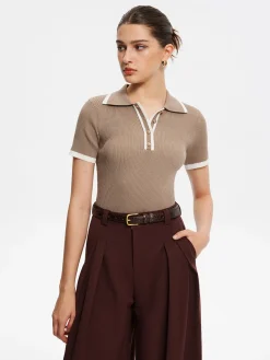 COMMENSE Contrast Trim Metal Button Knit Top* Sweater Tops|Sweaters & Cardigans