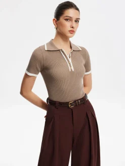 COMMENSE Contrast Trim Metal Button Knit Top* Sweater Tops|Sweaters & Cardigans