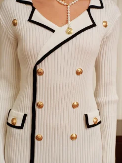 COMMENSE Contrast Trim Metal-Decor Sweater Midi Dress* Knitwear|Dresses