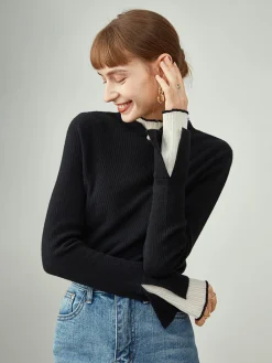 COMMENSE Contrast Trim Mock Neck Knit Top* Sweater Tops|Sweaters & Cardigans