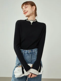 COMMENSE Contrast Trim Mock Neck Knit Top* Sweater Tops|Sweaters & Cardigans