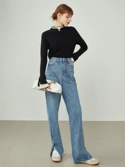 COMMENSE Contrast Trim Mock Neck Knit Top* Sweater Tops|Sweaters & Cardigans