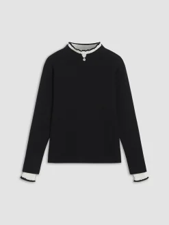 COMMENSE Contrast Trim Mock Neck Knit Top* Sweater Tops|Sweaters & Cardigans