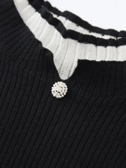 COMMENSE Contrast Trim Mock Neck Knit Top* Sweater Tops|Sweaters & Cardigans