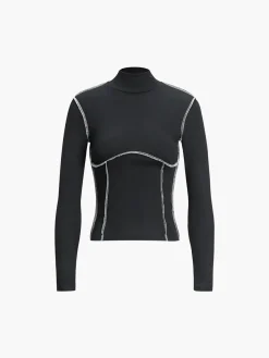 COMMENSE Contrast Trim Mock Neck Long Sleeve Top* T-shirts|Tops