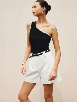 COMMENSE Contrast Trim One Shoulder Off Tank Top* Tank Tops & Camis|Matching Sets