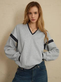 COMMENSE Contrast Trim Oversized Sweatshirt* Sweatshirts & Hoodies|Tops