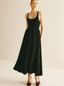 COMMENSE Contrast Trim Panel Flowy Tank Dress* Black Dresses|Casual Dresses