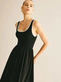 COMMENSE Contrast Trim Panel Flowy Tank Dress* Black Dresses|Casual Dresses