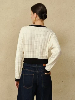 COMMENSE Contrast Trim Plaid Pullover Sweater* Sweater Tops|Sweaters & Cardigans