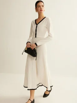 COMMENSE Contrast Trim Pleated Knit Skirt Set* Skirt Sets|Long Sleeve Sets
