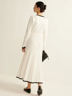 COMMENSE Contrast Trim Pleated Knit Skirt Set* Skirt Sets|Long Sleeve Sets