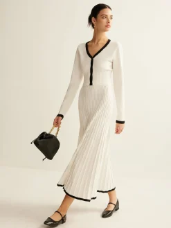 COMMENSE Contrast Trim Pleated Knit Skirt Set* Skirt Sets|Long Sleeve Sets