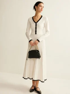 COMMENSE Contrast Trim Pleated Knit Skirt Set* Skirt Sets|Long Sleeve Sets