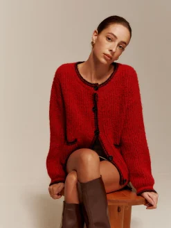 COMMENSE Contrast Trim Pockets Button Cardigan* Cardigans|Sweaters & Cardigans