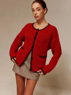 COMMENSE Contrast Trim Pockets Button Cardigan* Cardigans|Sweaters & Cardigans