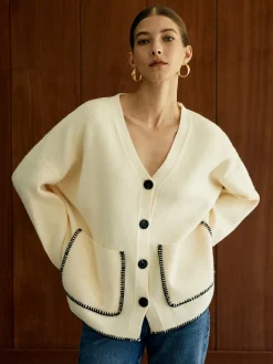 COMMENSE Contrast Trim Pockets Cardigan* Cardigans|Sweaters & Cardigans