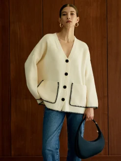 COMMENSE Contrast Trim Pockets Cardigan* Cardigans|Sweaters & Cardigans