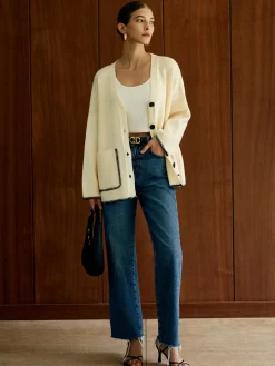 COMMENSE Contrast Trim Pockets Cardigan* Cardigans|Sweaters & Cardigans