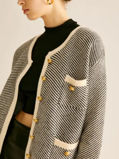 COMMENSE Contrast Trim Pockets Knit Outerwear* Sweater Tops|Outerwear
