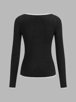 COMMENSE Contrast Trim Sexy Knit Top* Sweater Tops|Sweaters & Cardigans