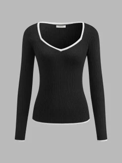 COMMENSE Contrast Trim Sexy Knit Top* Sweater Tops|Sweaters & Cardigans