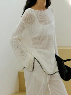 COMMENSE Contrast Trim Sim-Sheer Sweater* Sweater Tops|Sweaters & Cardigans