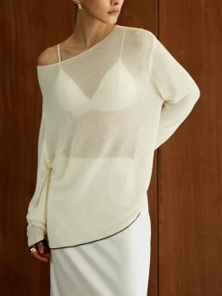 COMMENSE Contrast Trim Sim-Sheer Sweater* Sweater Tops|Sweaters & Cardigans