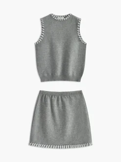 COMMENSE Contrast Trim Sleeveless Skirt Set* Skirt Sets|Long Sleeve Sets