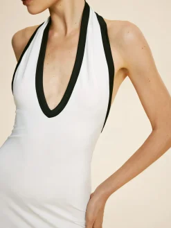 COMMENSE Contrast Trim Slim Halter Short Dress* White Dresses|Casual Dresses
