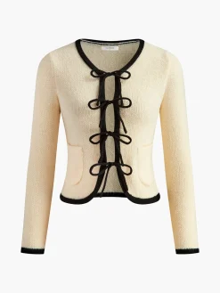 COMMENSE Contrast Trim Slim Tie Knit Top* Sweater Tops|Sweaters & Cardigans