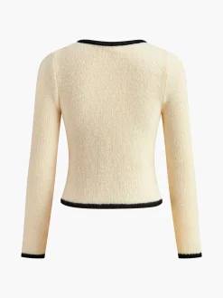 COMMENSE Contrast Trim Slim Tie Knit Top* Sweater Tops|Sweaters & Cardigans