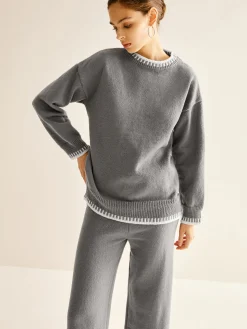 COMMENSE Contrast Trim Slit Warm Sweater Co-ords* Knitwear|Matching Sets